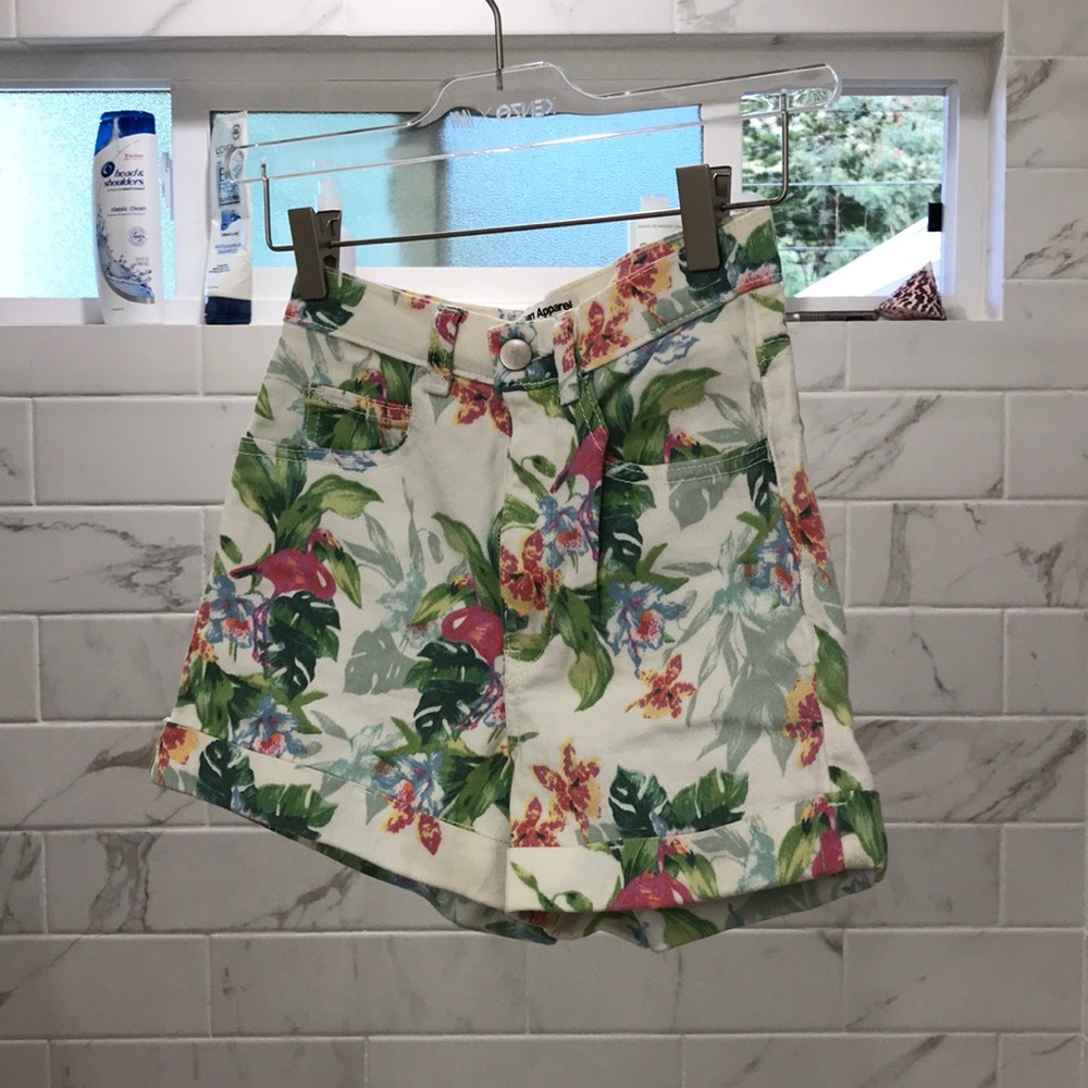American Apparel high waisted floral denim shorts